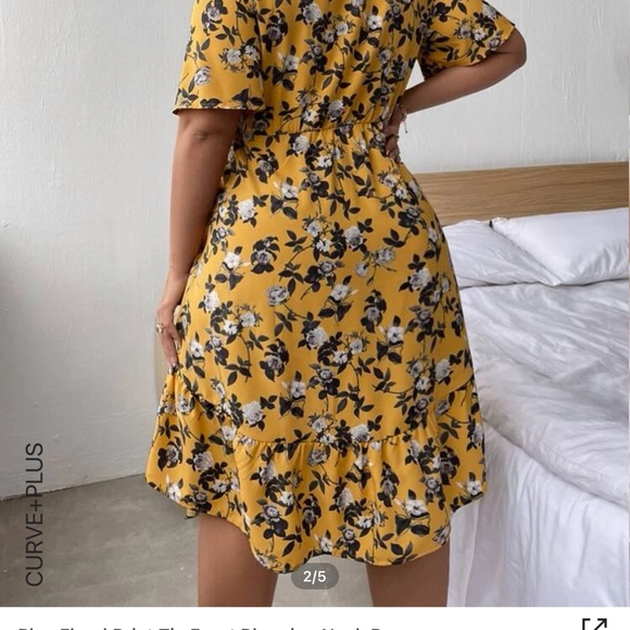 Plus Floral Print Tie Front Plunging Neck Dress - Picture 4 of 4